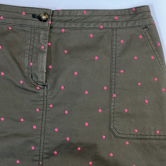 Boden Mini A-Line Skirt Embroidered Polka Dot Print Pockets Green Pink Size 10 R - Picture 7 of 15